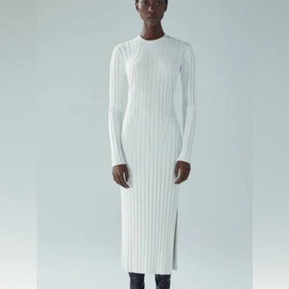 NWOT FRAME | Ribbed Sweater Long Sleeve Dress | Off White | Medium - Picture 1 of 7